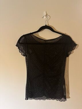 Free People Black Sheer Polka Dot Lace Top